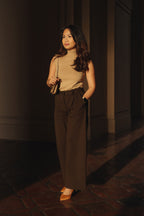 Petite dress pants in Espresso, a deep warm brown, styled for work outdoors at Pasadena City Hall, The Petite Standard
